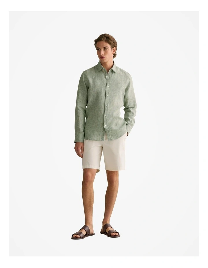 Regular Fit Yarn Dyed Linen Grid Shirt in Ivy image 2