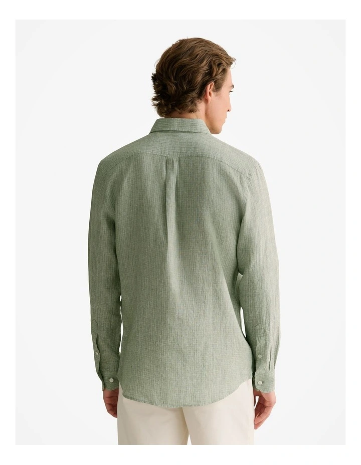 Regular Fit Yarn Dyed Linen Grid Shirt in Ivy image 4