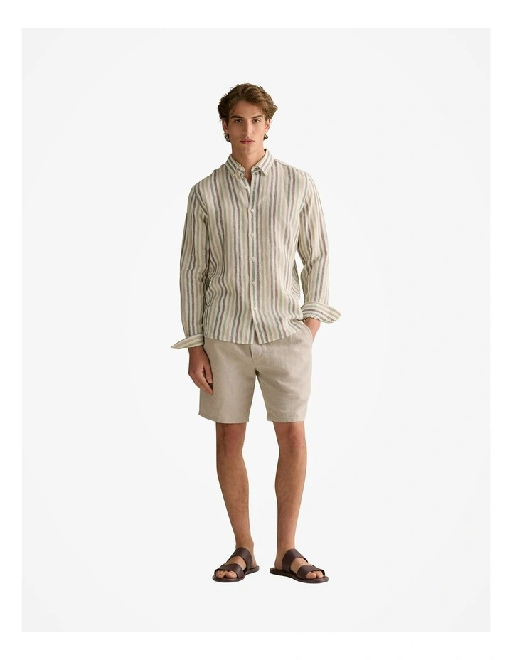 Regular Fit Linen Multi Stripe Shirt in Ivy image 3