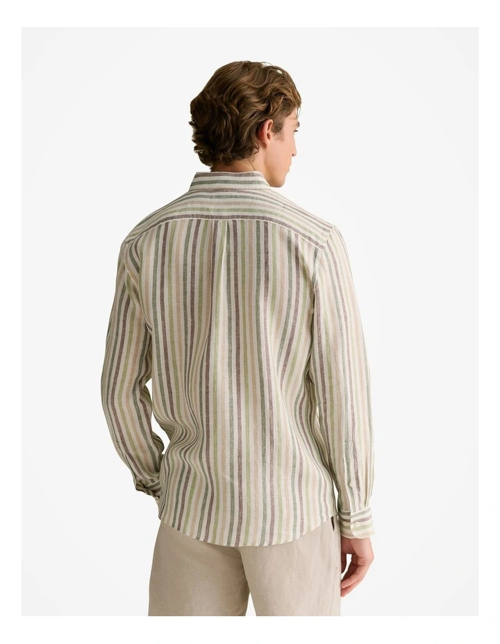 Regular Fit Linen Multi Stripe Shirt in Ivy image 4