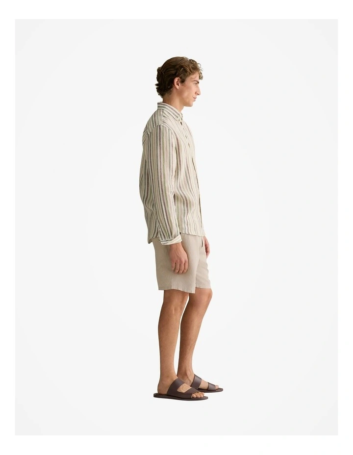 Regular Fit Linen Multi Stripe Shirt in Ivy image 5