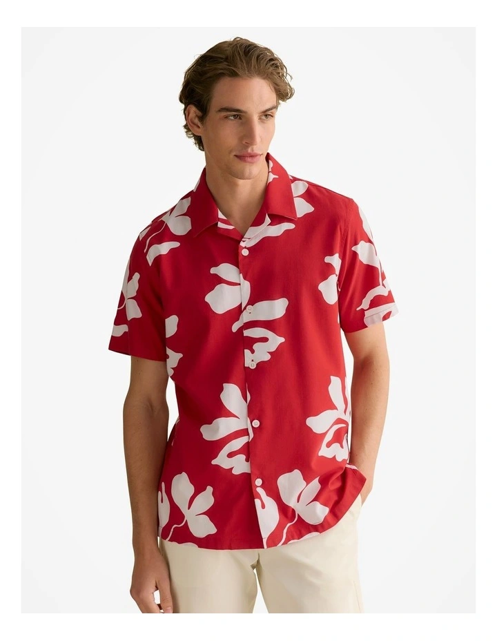 Palm Leaf Short Sleeve Shirt in Deep Red image 1