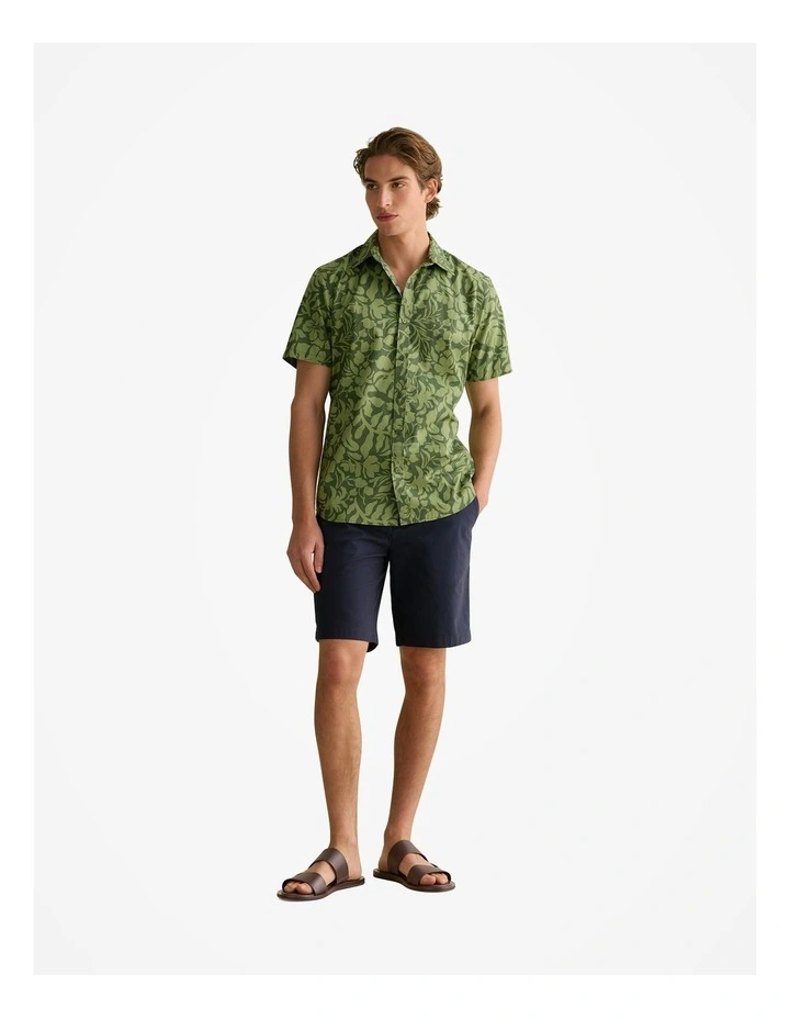 Cotton Poplin Floral Short Sleeve Shirt in Ivy image 2