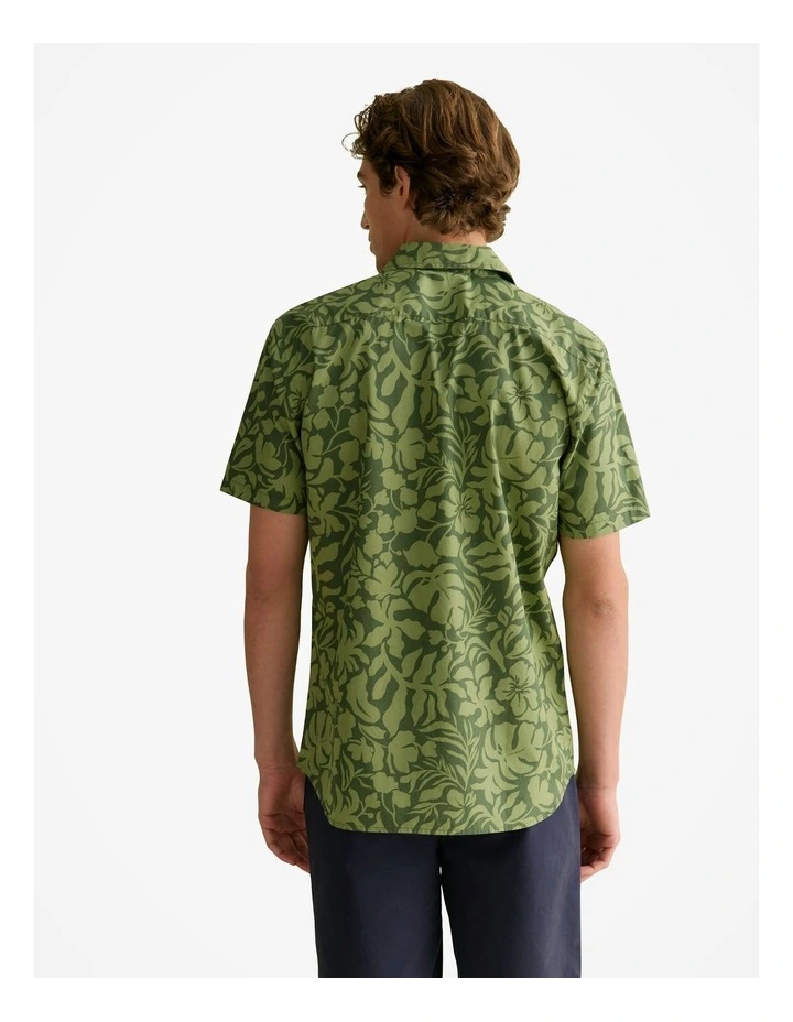 Cotton Poplin Floral Short Sleeve Shirt in Ivy image 4