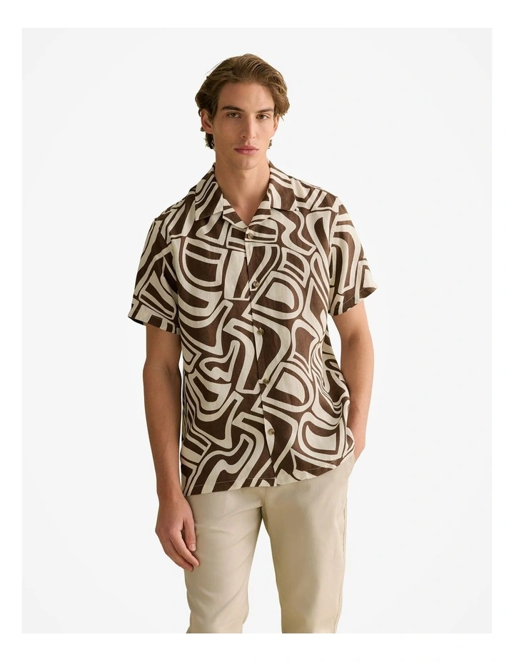 Kai Linen Short Sleeve Shirt in Chocolate image 1