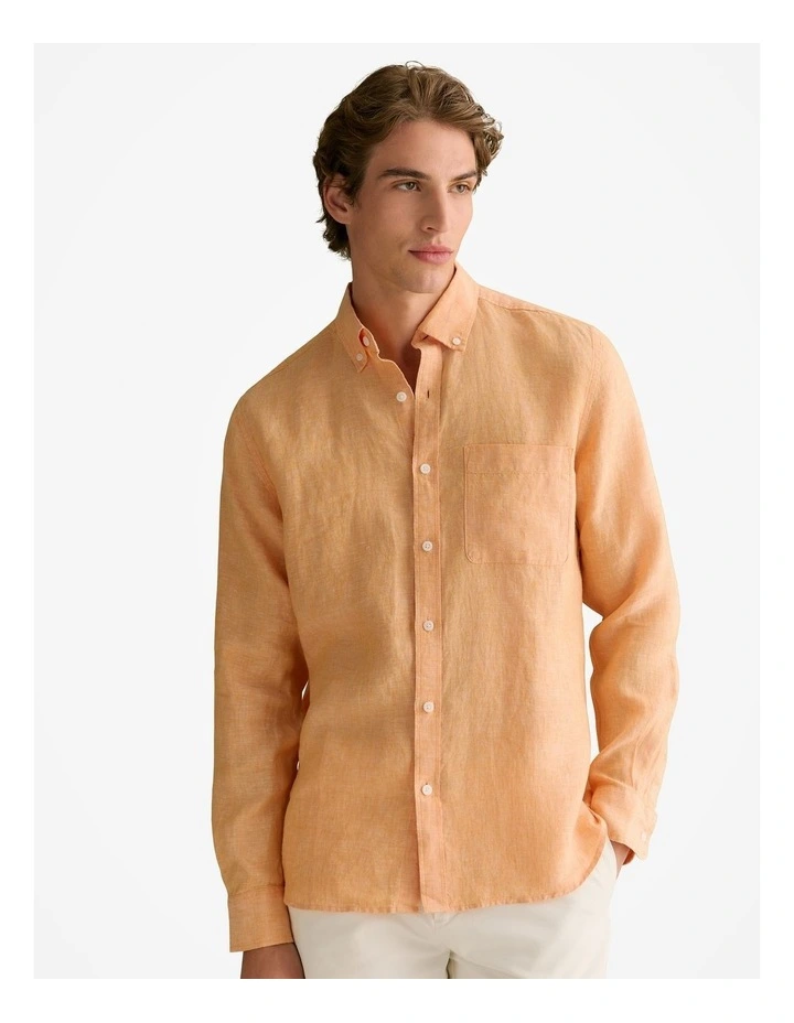 Regular Fit Delave Linen End On End Shirt in Vivid Orange image 1