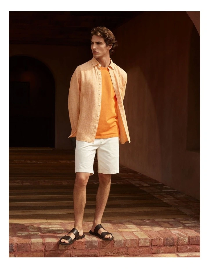Regular Fit Delave Linen End On End Shirt in Vivid Orange image 2