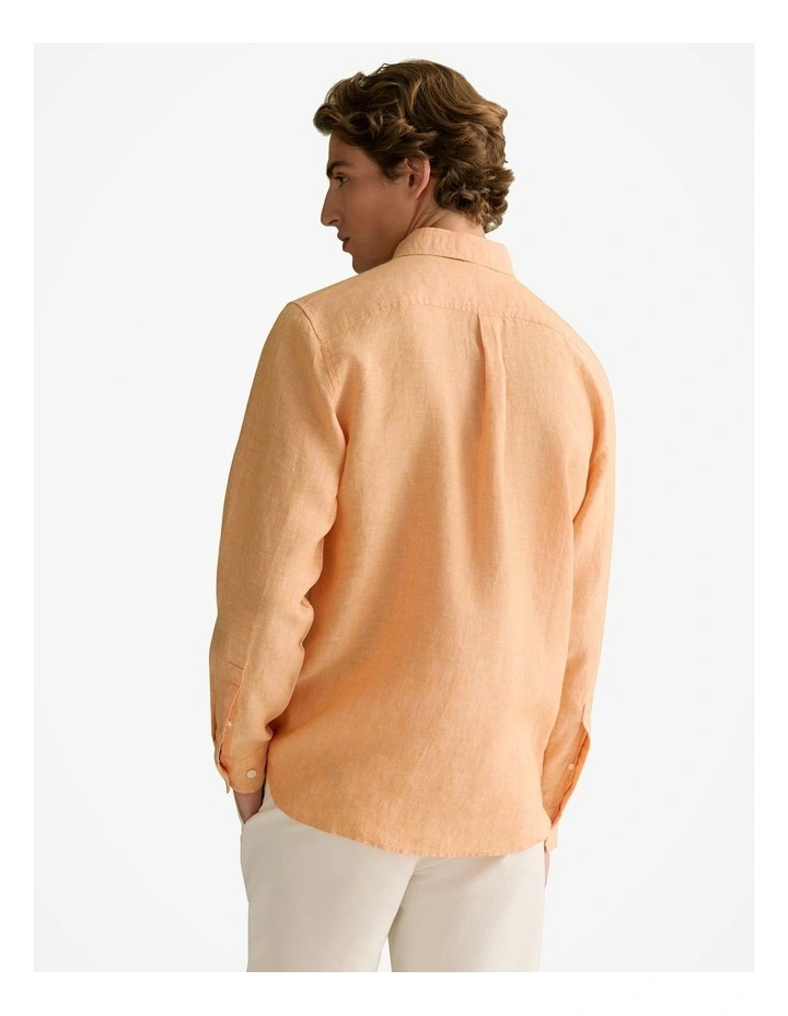 Regular Fit Delave Linen End On End Shirt in Vivid Orange image 4