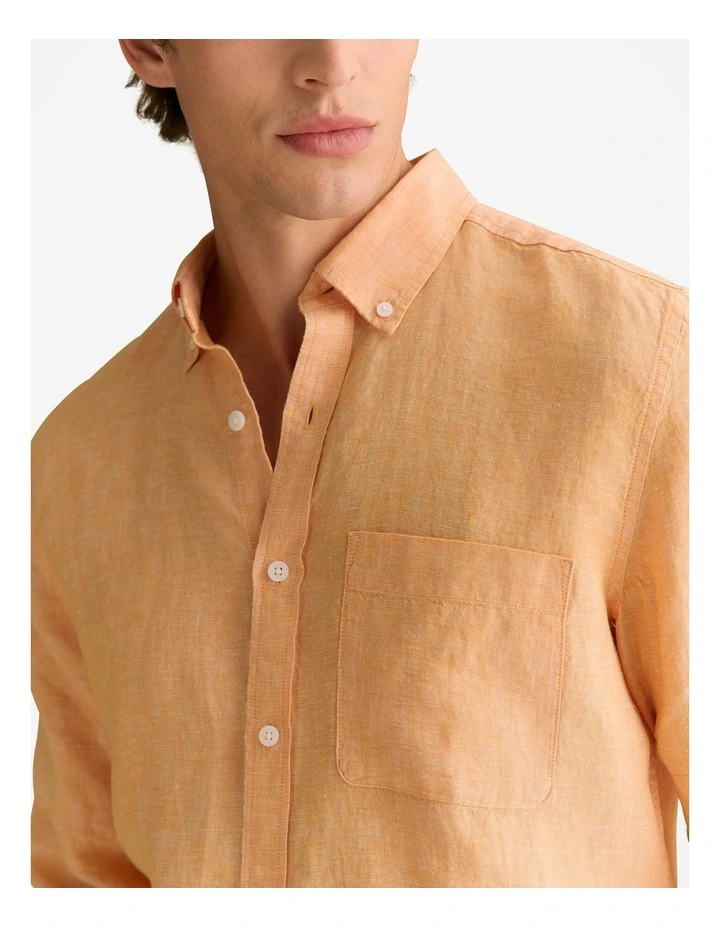 Regular Fit Delave Linen End On End Shirt in Vivid Orange image 6
