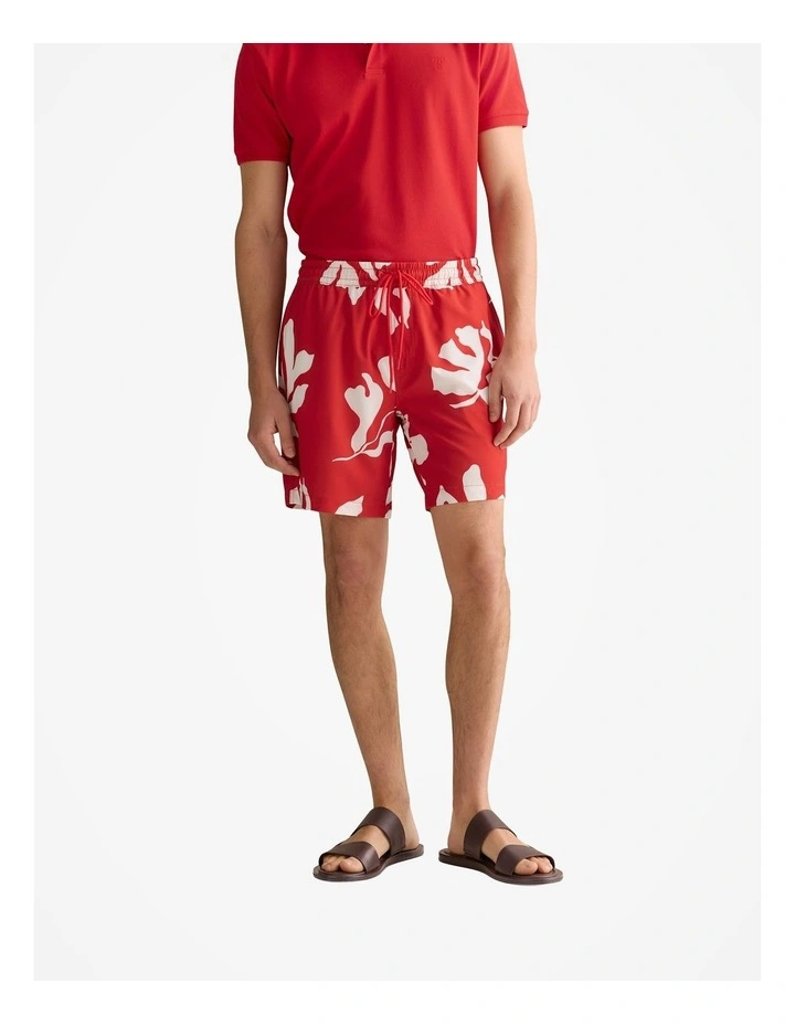 Palm Leaf Swim Short in Deep Red image 1
