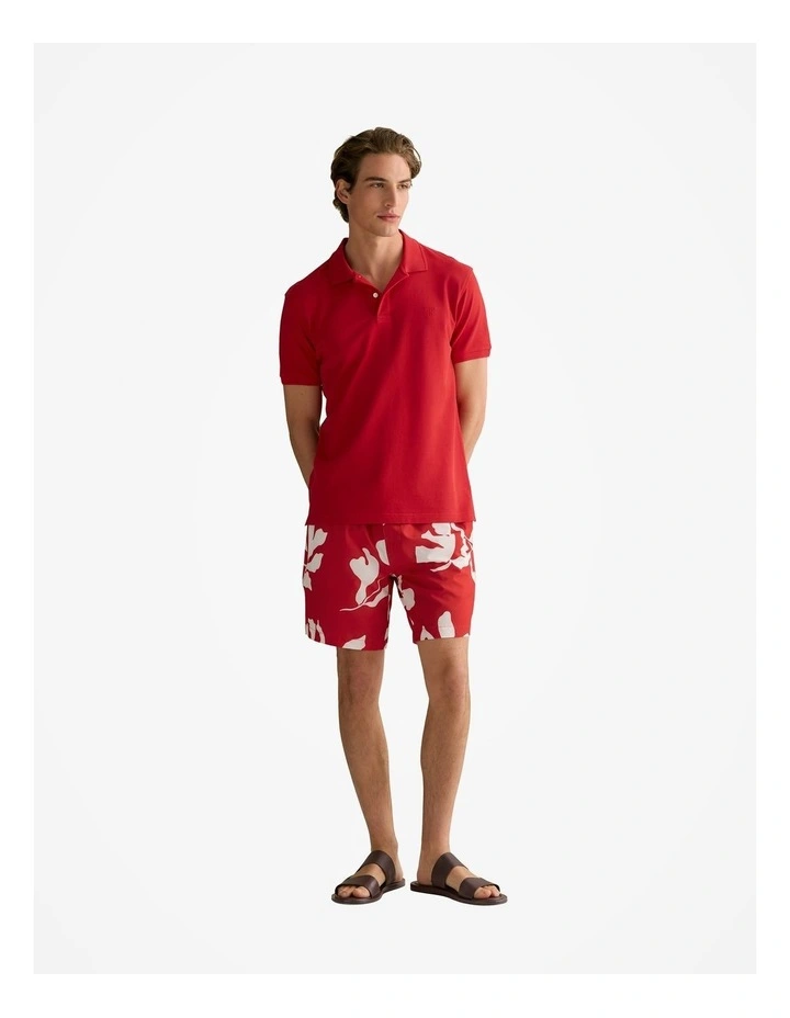 Palm Leaf Swim Short in Deep Red image 2