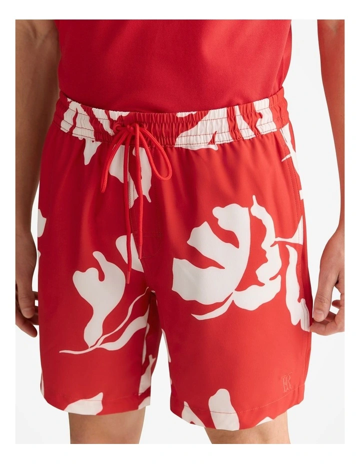 Palm Leaf Swim Short in Deep Red image 3