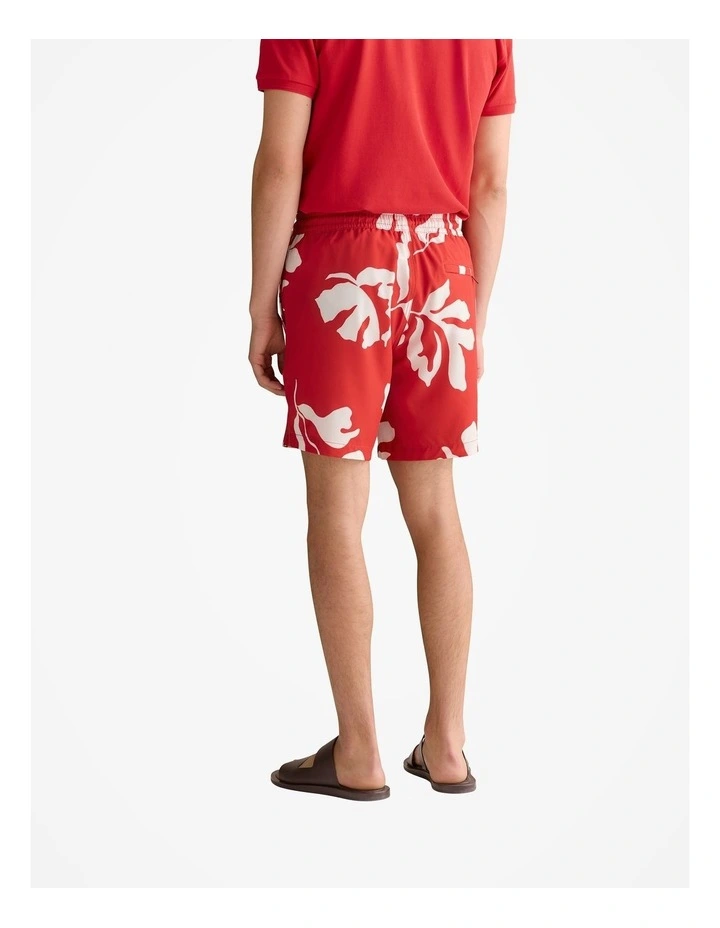 Palm Leaf Swim Short in Deep Red image 4