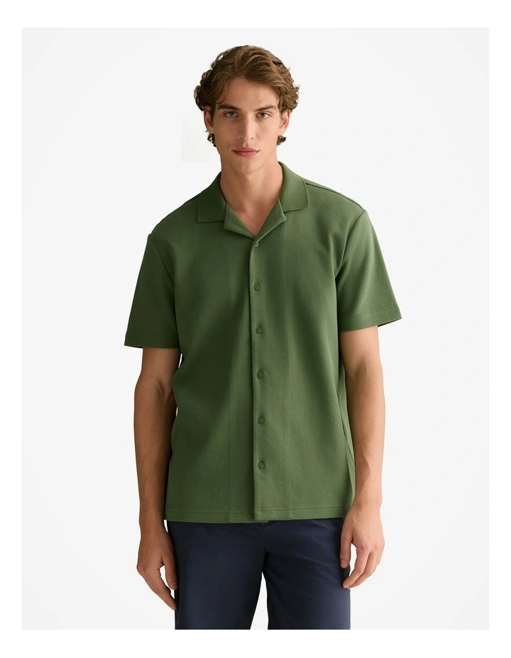 Regular Fit Cotton Blend Pique Shirt in Ivy image 1
