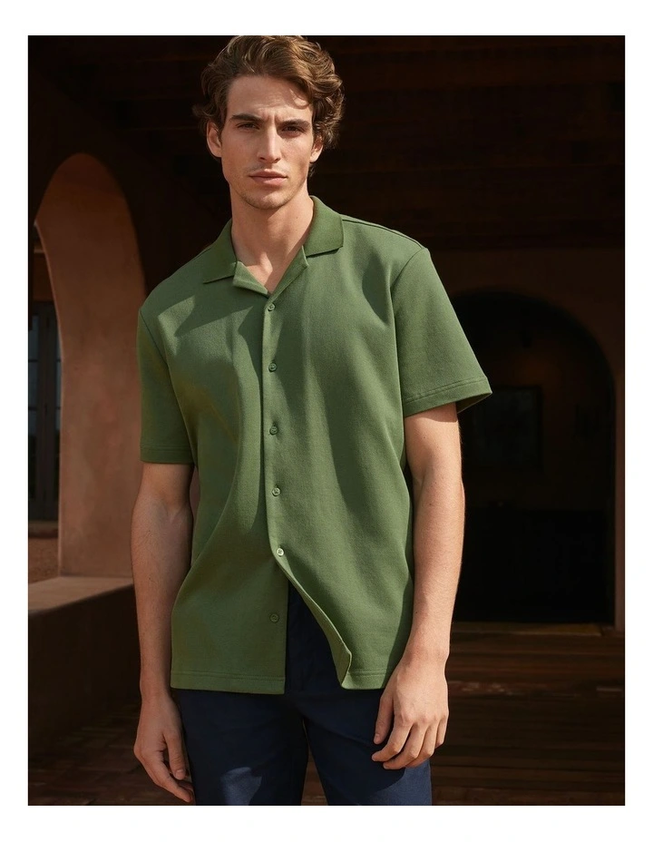 Regular Fit Cotton Blend Pique Shirt in Ivy image 2