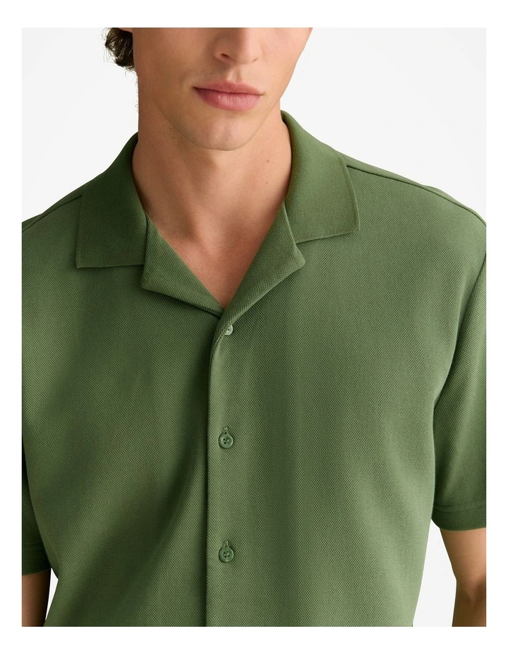 Regular Fit Cotton Blend Pique Shirt in Ivy image 6