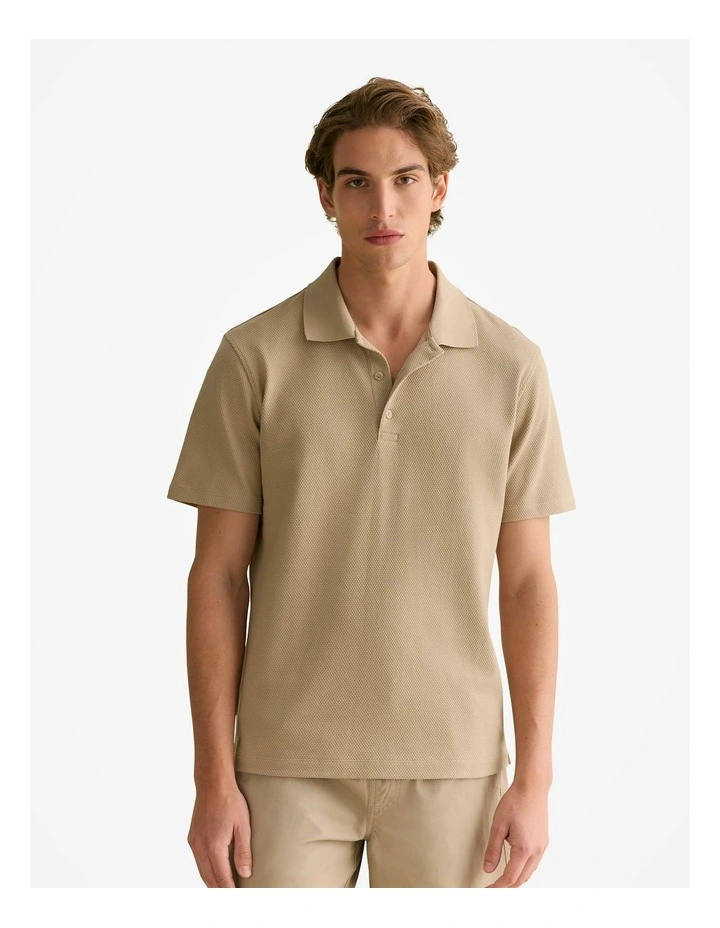 Cotton Jacquard Polo in Barley image 1