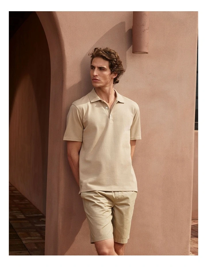 Cotton Jacquard Polo in Barley image 2