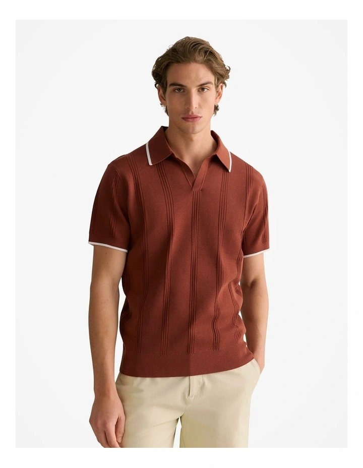 Mercerised Cotton Tipped Polo in Rust Red image 1