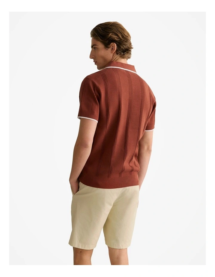 Mercerised Cotton Tipped Polo in Rust Red image 3
