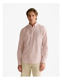 Regular Fit Yarn Dyed Monogram Oxford Shirt in Ash Pink