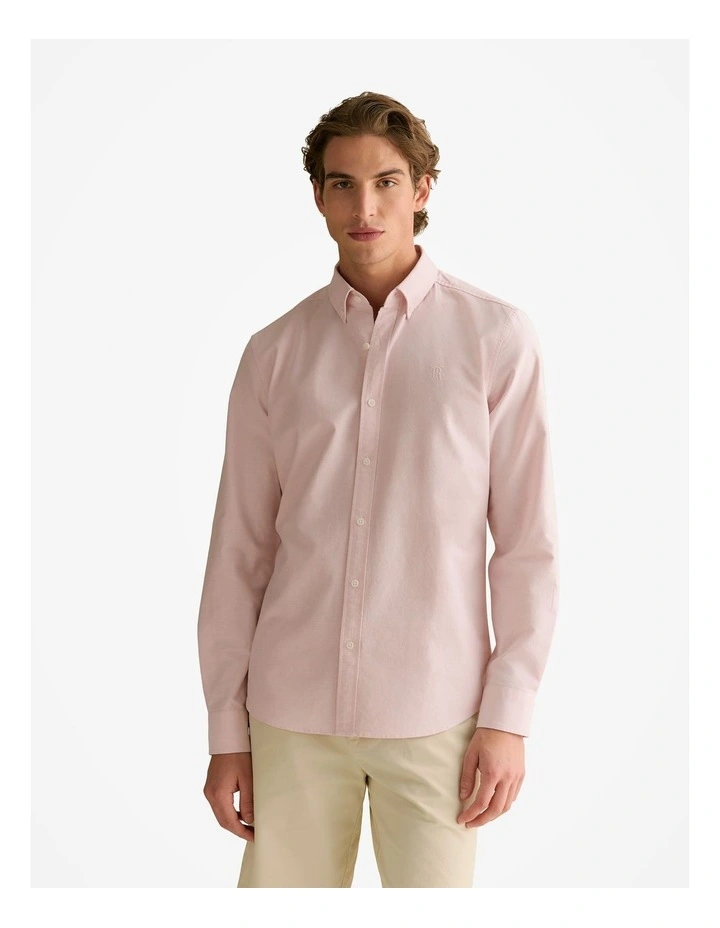 Regular Fit Yarn Dyed Monogram Oxford Shirt in Ash Pink image 1