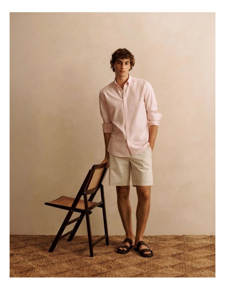 Regular Fit Yarn Dyed Monogram Oxford Shirt in Ash Pink image 2