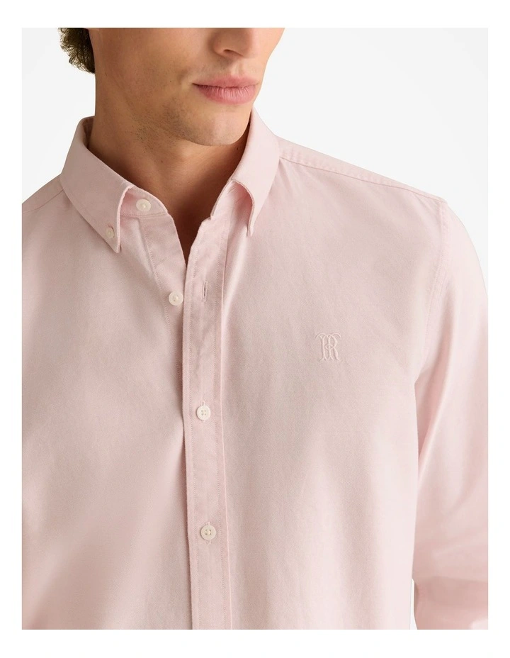 Regular Fit Yarn Dyed Monogram Oxford Shirt in Ash Pink image 5