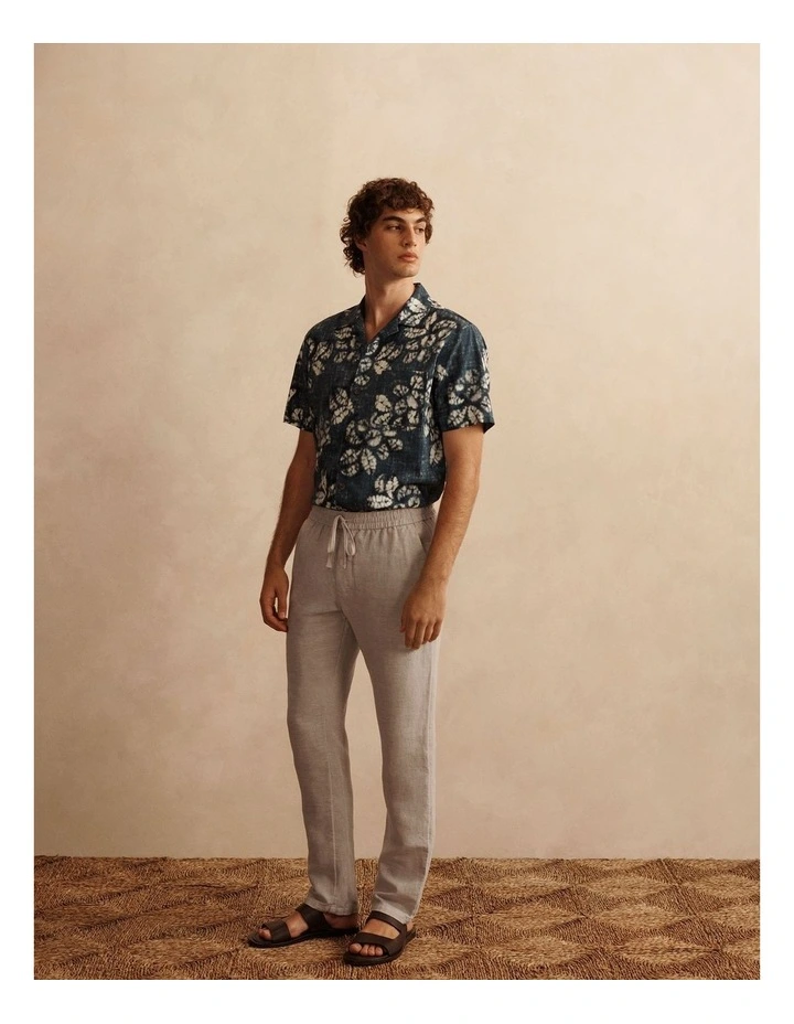 Cotton Blend Washed Floral Short Sleeve Shirt in Deep Sea Green image 2