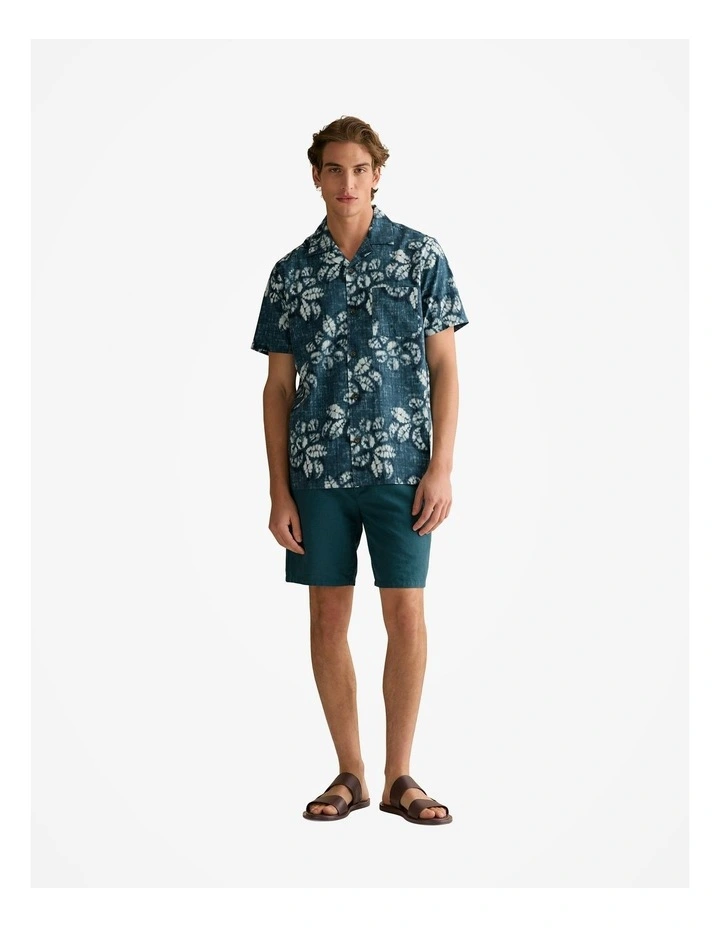 Cotton Blend Washed Floral Short Sleeve Shirt in Deep Sea Green image 3