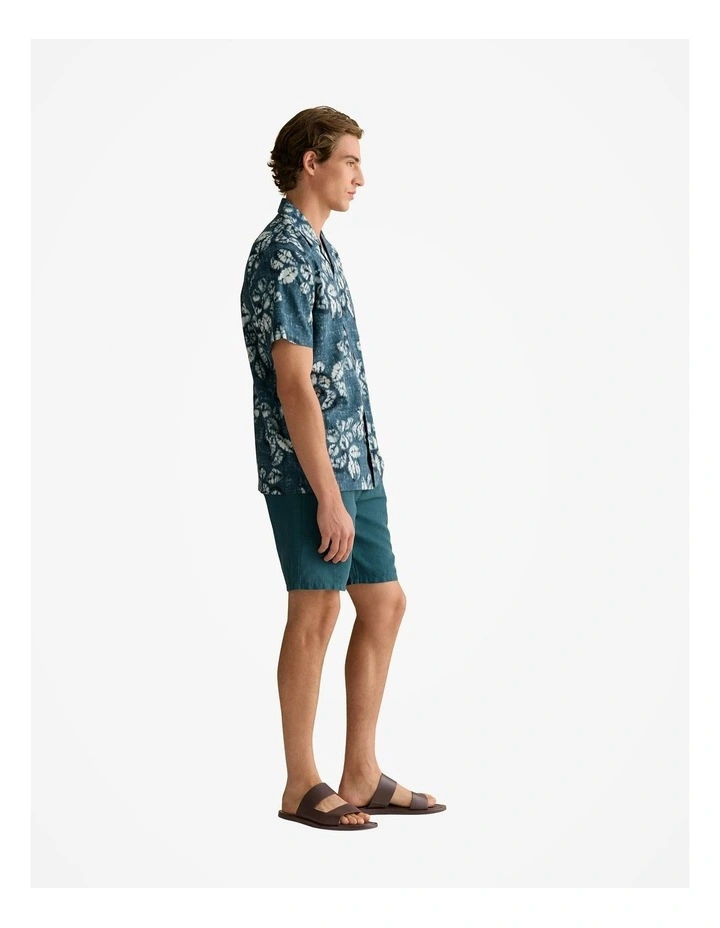 Cotton Blend Washed Floral Short Sleeve Shirt in Deep Sea Green image 5