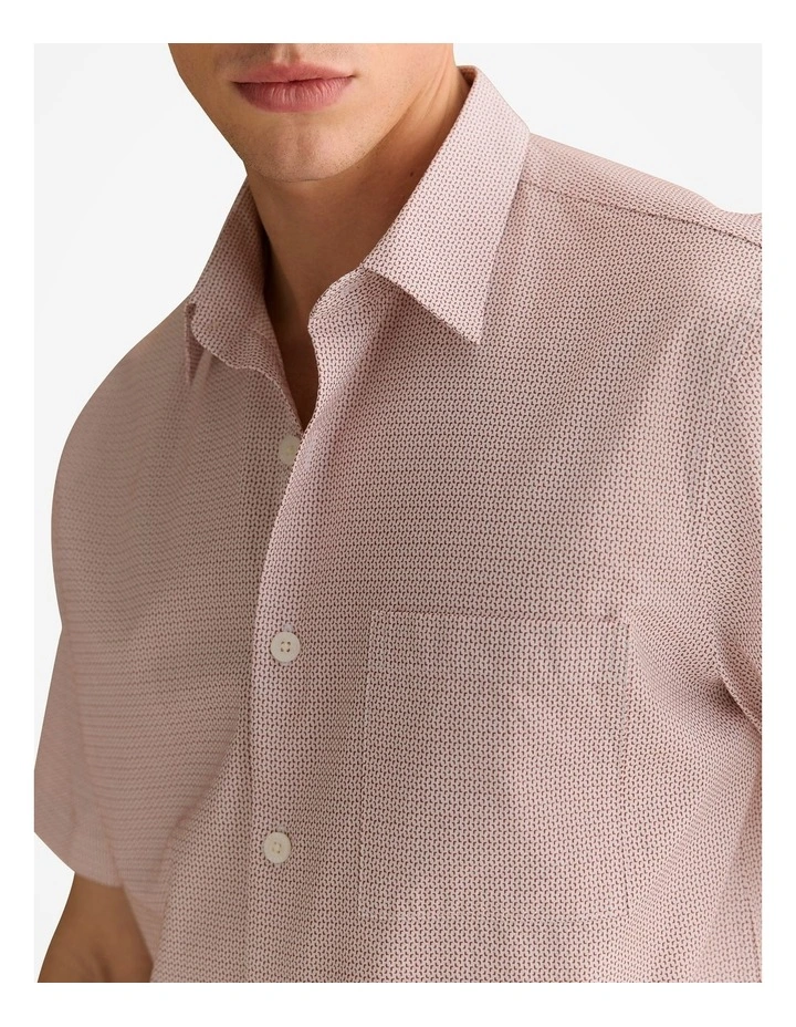 Cotton Dobby Short Sleeve Shirt in White image 3