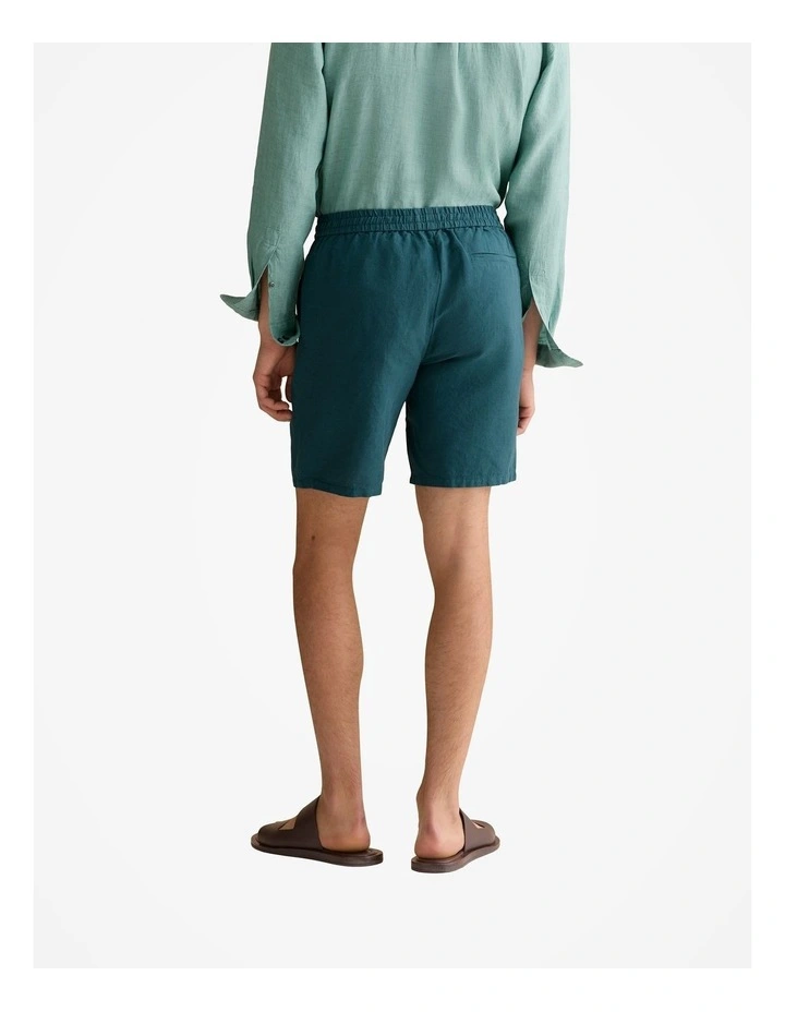 Linen Cotton Pull On Short in Deep Sea Green image 4