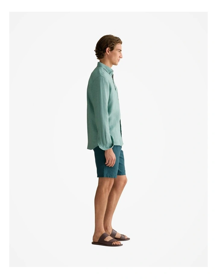 Linen Cotton Pull On Short in Deep Sea Green image 5