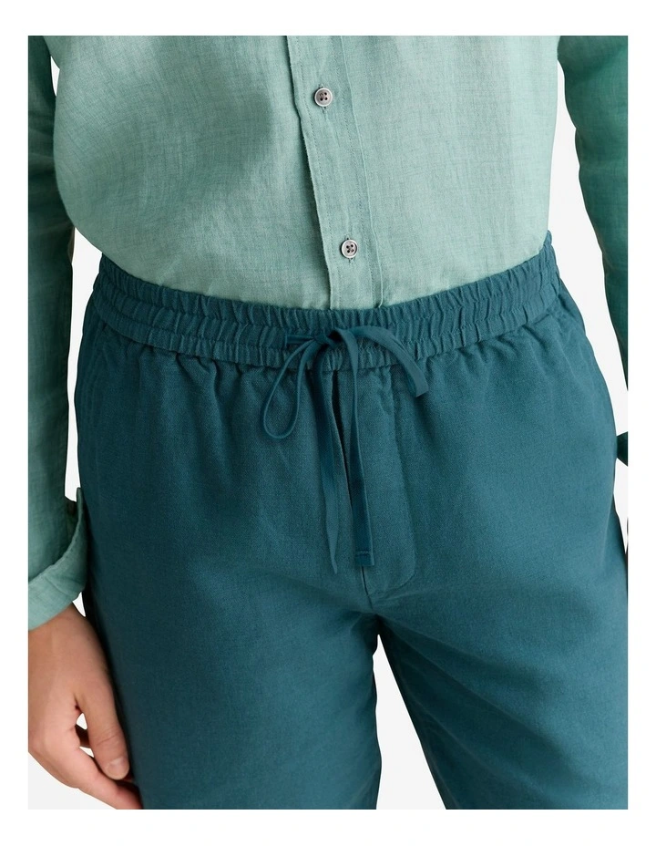 Linen Cotton Pull On Short in Deep Sea Green image 6