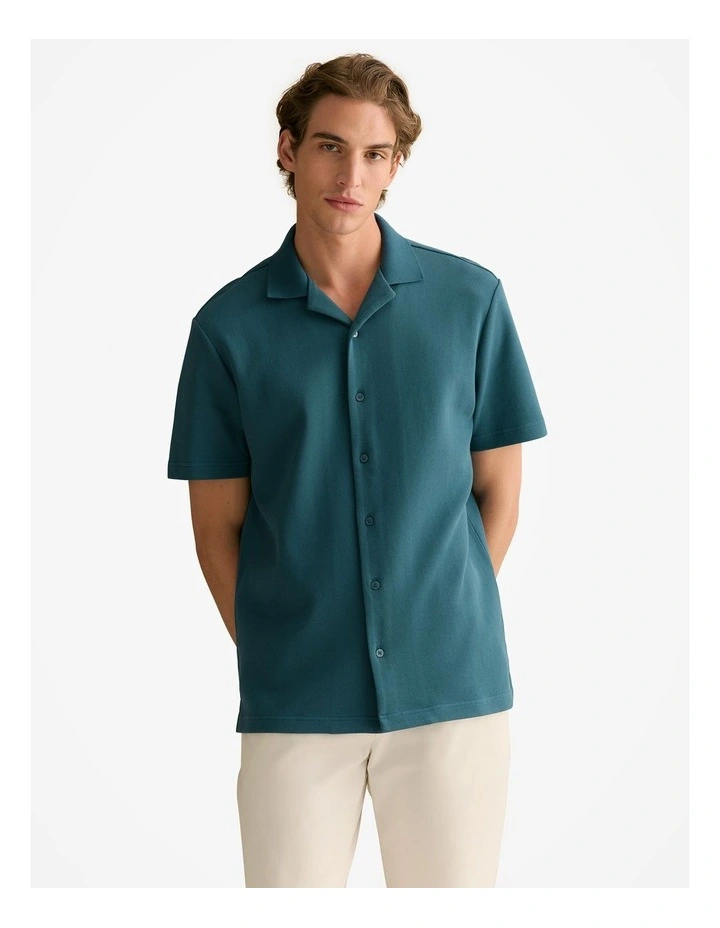 Cotton Blend Pique Shirt in Deep Sea Green image 1