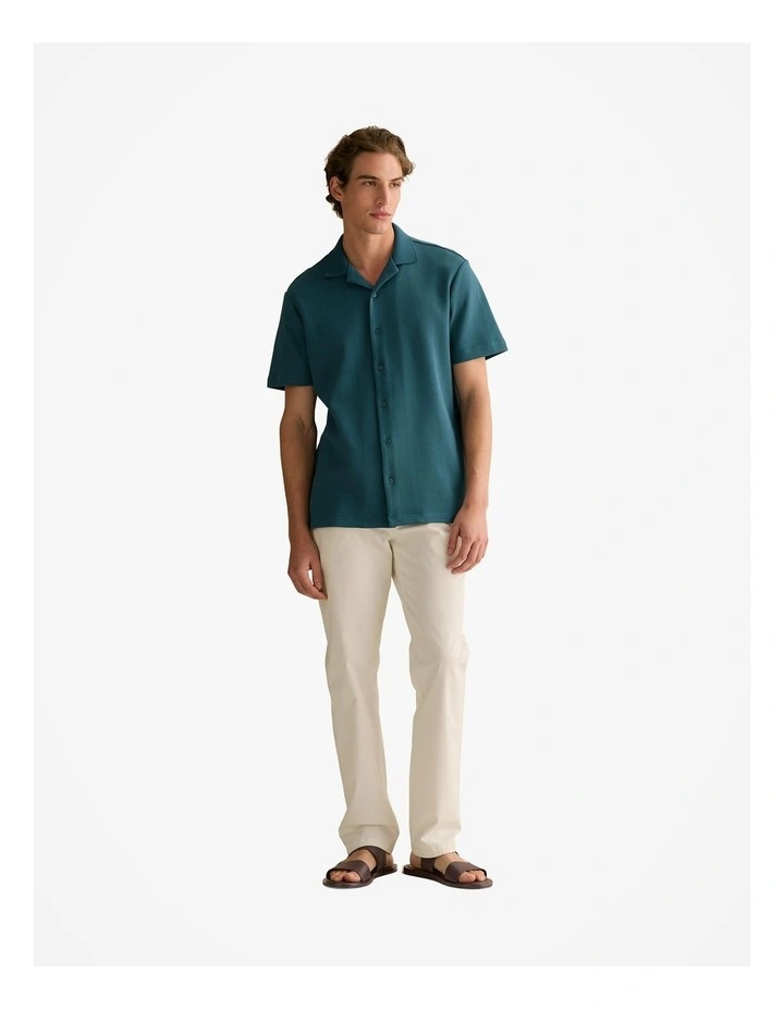 Cotton Blend Pique Shirt in Deep Sea Green image 3