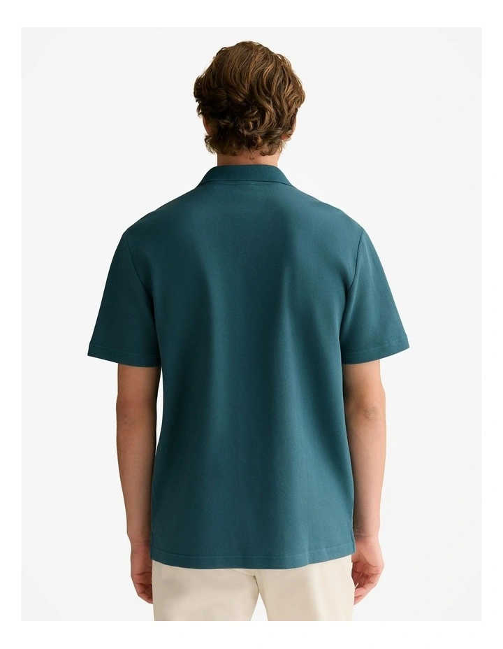 Cotton Blend Pique Shirt in Deep Sea Green image 4