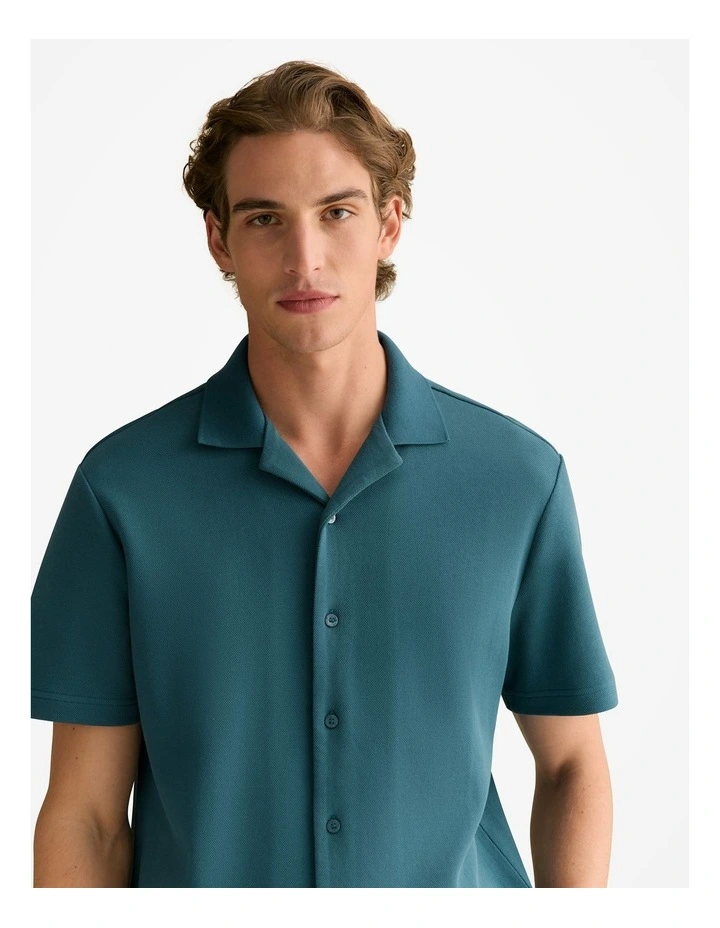 Cotton Blend Pique Shirt in Deep Sea Green image 6
