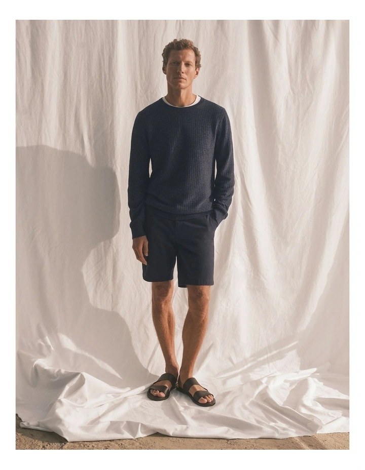 Cotton Mouline Textured Crew Knit in Navy Melange image 2