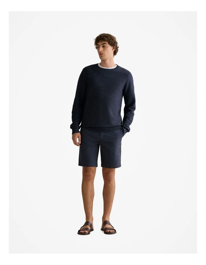 Cotton Mouline Textured Crew Knit in Navy Melange image 6
