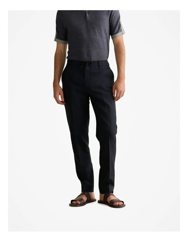 Italian Wool Tapered Pull On Trouser in Navy image 1
