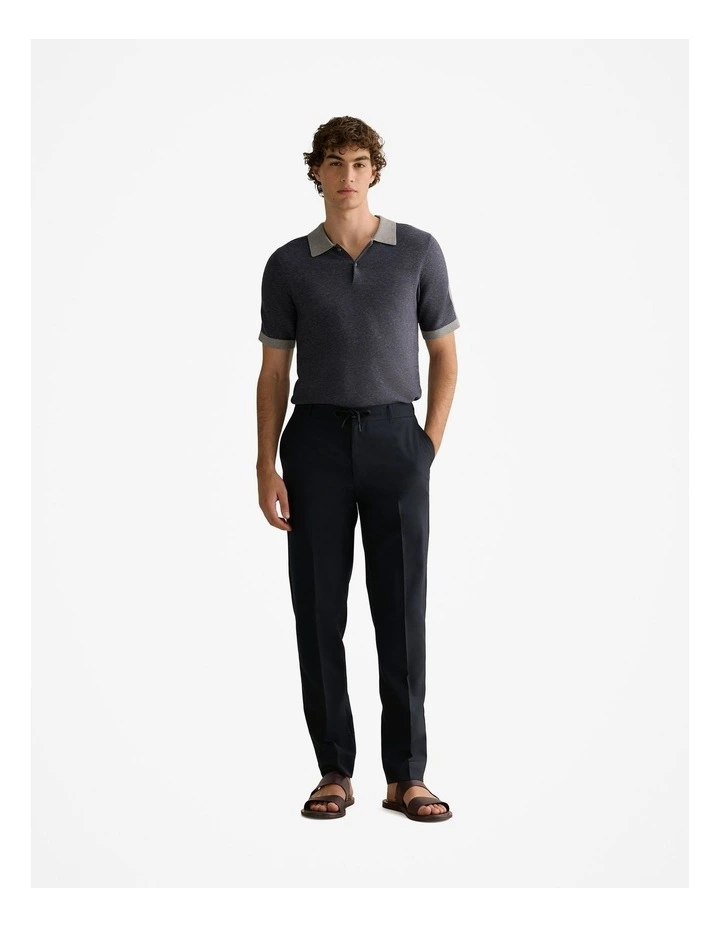 Italian Wool Tapered Pull On Trouser in Navy image 2