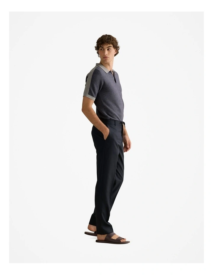 Italian Wool Tapered Pull On Trouser in Navy image 4