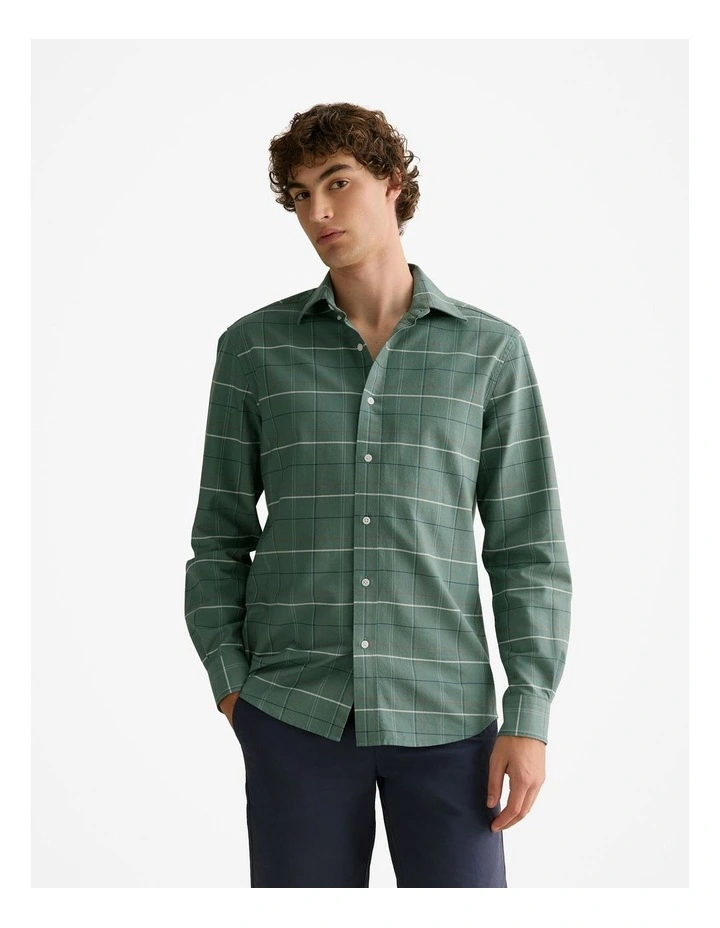 Regular Fit Yarn Dyed Cotton Check Oxford Shirt in Petrol Green image 1
