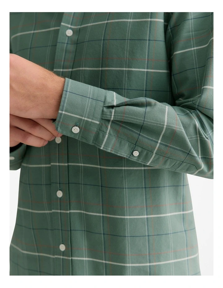 Regular Fit Yarn Dyed Cotton Check Oxford Shirt in Petrol Green image 3