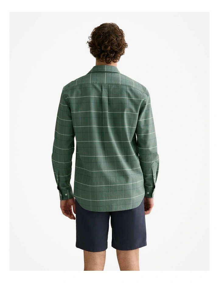 Regular Fit Yarn Dyed Cotton Check Oxford Shirt in Petrol Green image 4