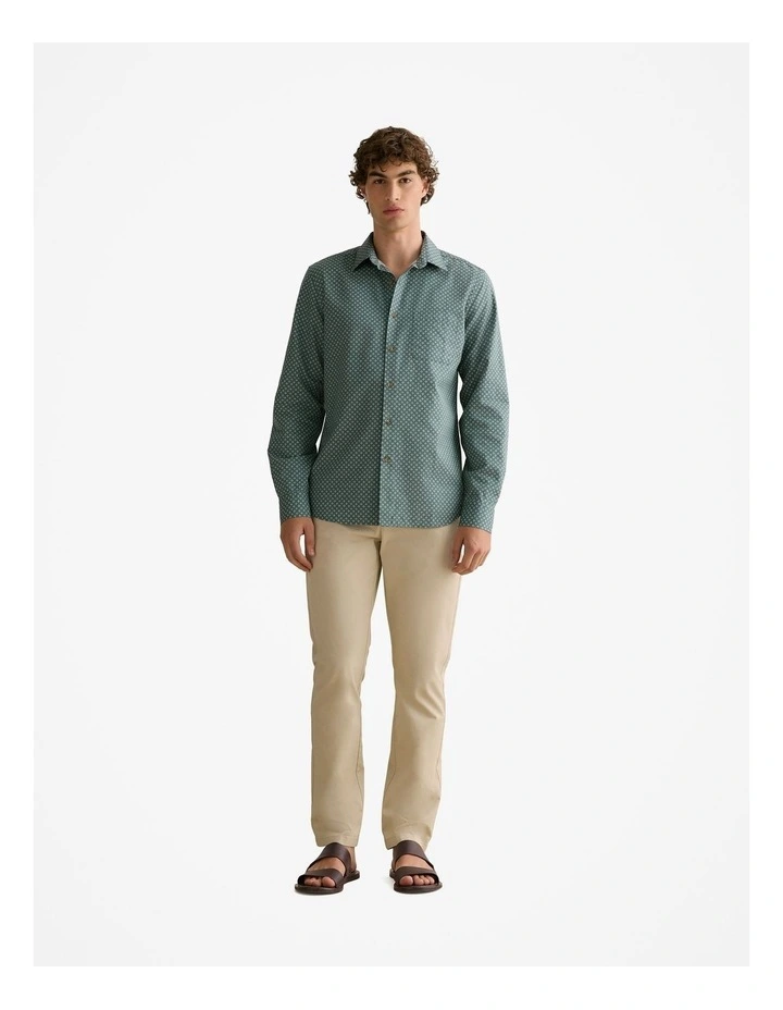 Tailored Fit Etch Print Short Sleeve Shirt in Petrol Green image 2