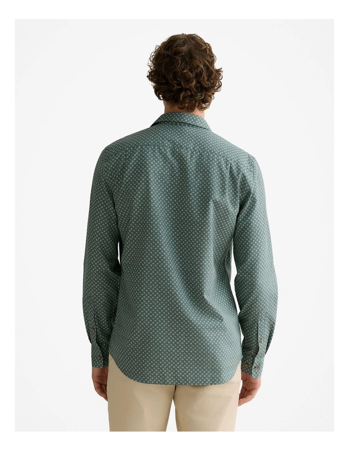 Tailored Fit Etch Print Short Sleeve Shirt in Petrol Green image 4