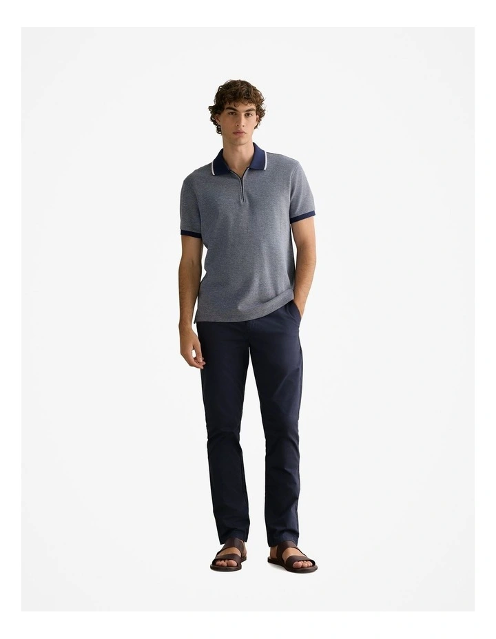 Cotton Pique Quarter Zip Polo in Strong Blue image 2